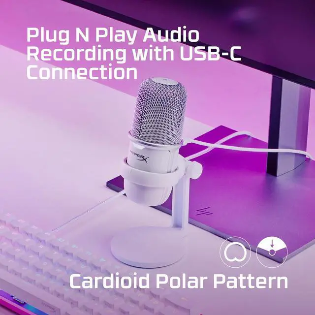 Alt view image 2 of 7 - HyperX SoloCast  USB Condenser Gaming Microphone, for PC, PS5, PS4, and Mac, Tap-to-Mute Sensor, Cardioid Polar Pattern, Great for Streaming, Podcasts, Twitch, YouTube, Discord - White