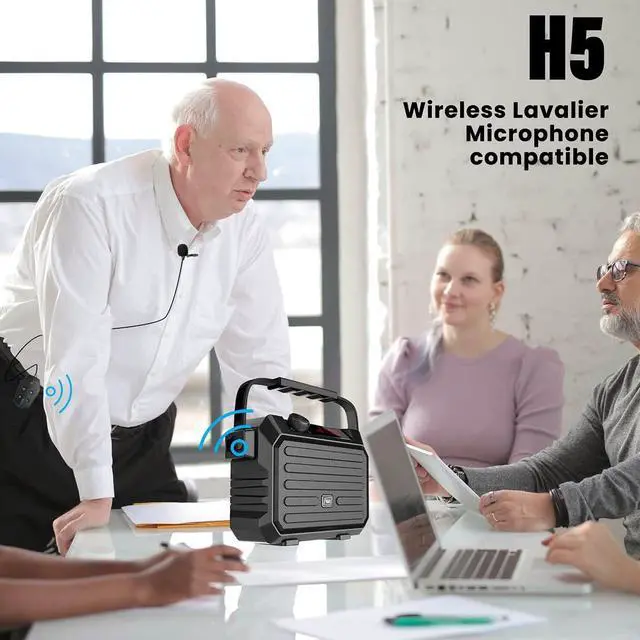 Alt view image 2 of 7 - Wireless PA System with Wireless Headset Microphone Lavalier Lapel Microphone Transmitter, 30W Wireless Voice Amplifier Portable Megaphone Rechargeable Bluetooth Loudspeaker Speaker for Teacher Gifts