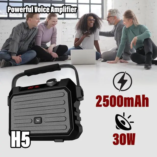 Alt view image 3 of 7 - Wireless PA System with Wireless Headset Microphone Lavalier Lapel Microphone Transmitter, 30W Wireless Voice Amplifier Portable Megaphone Rechargeable Bluetooth Loudspeaker Speaker for Teacher Gifts