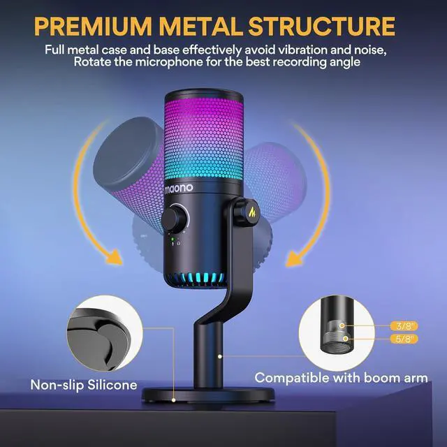 Alt view image 7 of 7 - MAONO Gaming USB Microphone with Software, Programmable RGB Mic for Recording, Streaming, Podcast, PS5, PS4, PC, Computer, DM30 RGB