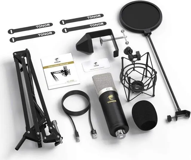 Alt view image 7 of 7 - Condenser Microphone 192kHz/24Bit, USB Cardioid Computer Mic Kit with Upgraded Boom Arm/Spider Shock Mount for Recording, Streaming, Gaming, Podcasting, Voice Over, YouTube, TC-2030
