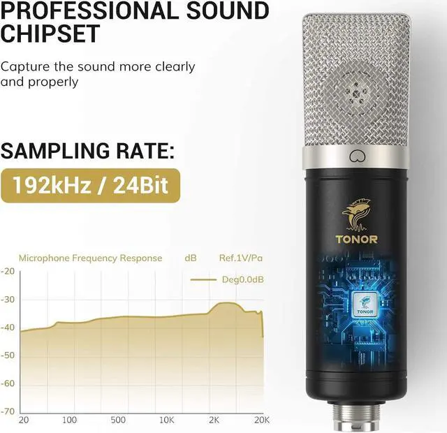 Alt view image 4 of 7 - Condenser Microphone 192kHz/24Bit, USB Cardioid Computer Mic Kit with Upgraded Boom Arm/Spider Shock Mount for Recording, Streaming, Gaming, Podcasting, Voice Over, YouTube, TC-2030