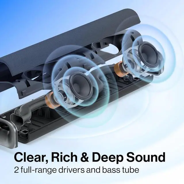 Alt view image 3 of 7 - OXS Thunder Lite PC Gaming Soundbar, Sound Bars for TV with Virtual Surround Sound, 2 Full-Range Drivers, Bass Tube, Compact Design, HDMI/AUX/Optical Compatible, Bluetooth 5.0 Wireless Connection