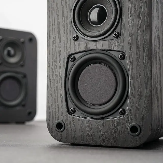 Alt view image 3 of 6 - Passive Bookshelf Speakers for Home Theater Surround Sound, Home Desktop Stereo Speakers with Crisper Sound and Classic Wood Grain for Record Player/Computer/TV, Wall Mountable, One Pair.