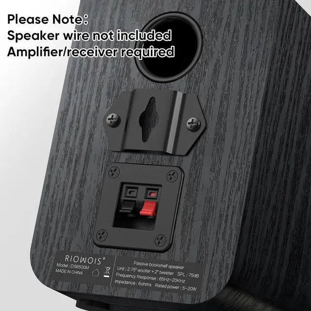 Alt view image 4 of 6 - Passive Bookshelf Speakers for Home Theater Surround Sound, Home Desktop Stereo Speakers with Crisper Sound and Classic Wood Grain for Record Player/Computer/TV, Wall Mountable, One Pair.