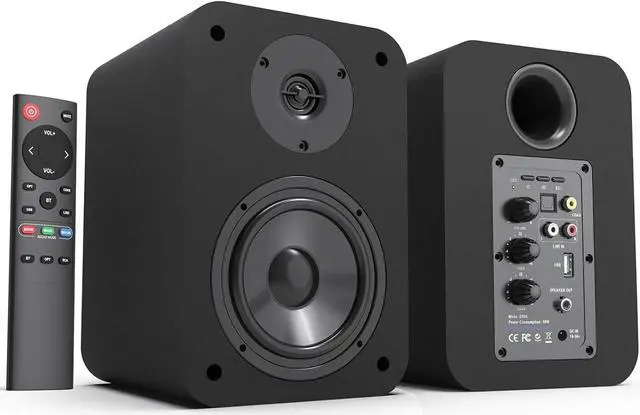 Main image of BESTISAN SR04 Bookshelf Speakers, 50W RMS, Bluetooth 5.0, RCA, Coaxial, Optical, USB Inputs, Black
