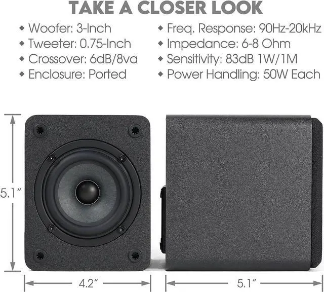Alt view image 5 of 5 - Micca COVO-S 2-Way Passive Bookshelf Speakers, Amplifier Required, Not for Turntable, 3-Inch Woofer, 0.75-Inch Tweeter, Wall Mountable, Pair, Black