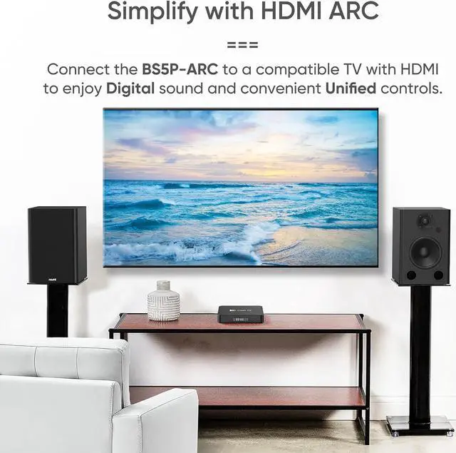 Alt view image 3 of 7 - NEUMI BS5P-ARC 75-Watt Powered Bookshelf Speakers, Bluetooth, HDMI, USB, Optical, Coaxial, Remote Control, 5-Inch Woofer, 1-Inch Tweeter, Dark Wood, 1 Pair