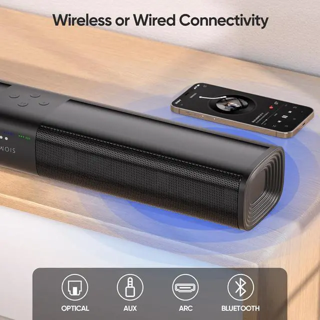 Alt view image 4 of 6 - Sound Bar for Smart TV, 2 in 1 Detachable Home Audio Soundbar Speaker,20 Sound Bar for TV with Optical/AUX/HDMI-ARC/Bluetooth Connection for PC/Gaming/Projectors, Wall Mountable