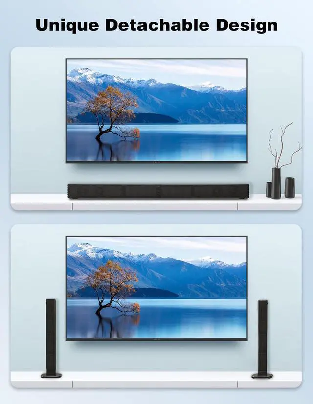 Alt view image 2 of 7 - 2 in 1 Separable Sound Bar for Smart TV, 2.2 Channel 32Inch Bluetooth 5.0 TV Speaker Surround System, Built-in Dual Subwoofer, Bass Adjustable, Remote Control Included(Sound Bar) by DT