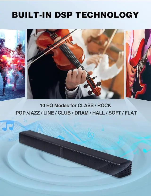 Alt view image 7 of 7 - 2 in 1 Separable Sound Bar for Smart TV, 2.2 Channel 32Inch Bluetooth 5.0 TV Speaker Surround System, Built-in Dual Subwoofer, Bass Adjustable, Remote Control Included(Sound Bar) by DT