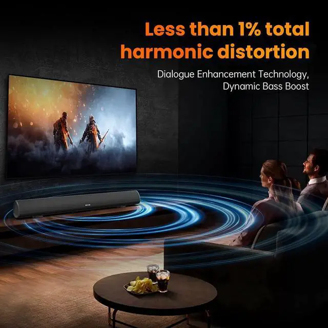 Alt view image 3 of 7 - 100Watt 40 Inch Soundbar, BESTISAN Sound Bar Wireless and Wired Audio Bluetooth 5.0 TV Speakers with HDMI-ARC Function (2023 Beef UP Version, DSP Audio, Bass Adjustable, Wall Mountable)