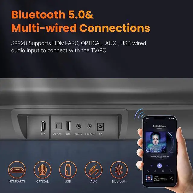 Alt view image 5 of 7 - 100Watt 40 Inch Soundbar, BESTISAN Sound Bar Wireless and Wired Audio Bluetooth 5.0 TV Speakers with HDMI-ARC Function (2023 Beef UP Version, DSP Audio, Bass Adjustable, Wall Mountable)