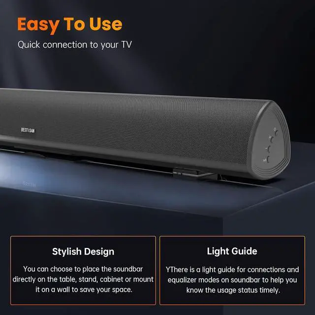 Alt view image 6 of 7 - 100Watt 40 Inch Soundbar, BESTISAN Sound Bar Wireless and Wired Audio Bluetooth 5.0 TV Speakers with HDMI-ARC Function (2023 Beef UP Version, DSP Audio, Bass Adjustable, Wall Mountable)