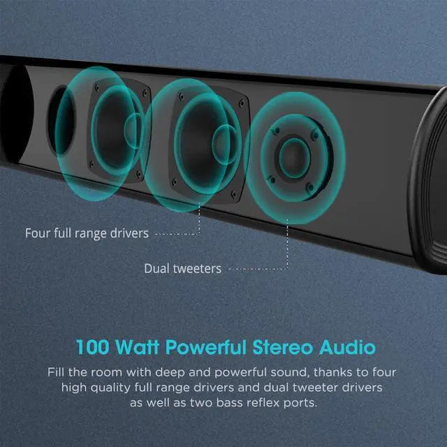 Alt view image 2 of 7 - BESTISAN 100 Watt 40 Inch TV Sound Bar, Home Theater System Wired and Wireless Soundbar Speaker(Bluetooth 5.0, 105dB, Dsp Audio, Bass Adjustable, Wall Mountable)
