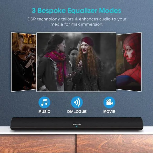 Alt view image 3 of 7 - BESTISAN 100 Watt 40 Inch TV Sound Bar, Home Theater System Wired and Wireless Soundbar Speaker(Bluetooth 5.0, 105dB, Dsp Audio, Bass Adjustable, Wall Mountable)