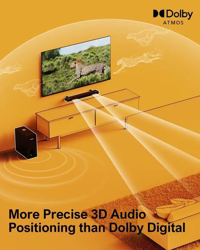 Alt view image 3 of 7 - Sound Bars for Smart TV with Dolby Atmos, 3D Surround System Speakers, 2.1 Soundbar Subwoofer, Bass Boost, Peak Power 190W, HDMI eARC, Nova S50, 2024 Upgrade by DT