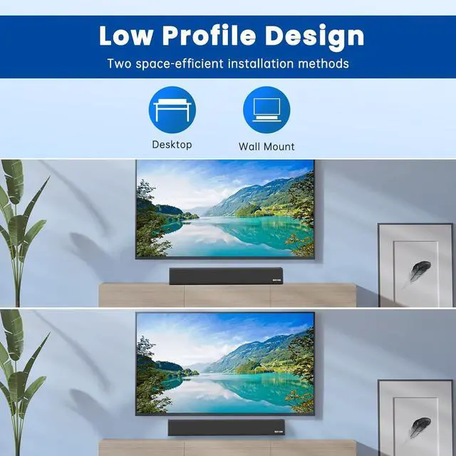 Alt view image 5 of 7 - BESTISAN Sound Bars for TV, PC, Gaming, Monitor, 50 Watts Sound Bar with Bluetooth 5.0/HDMI ARC/Optical/Sub Out/AUX/USB Connections, 3 Audio Modes, Bass Adjustable, 16 Inch, Wall Mountable (Black)