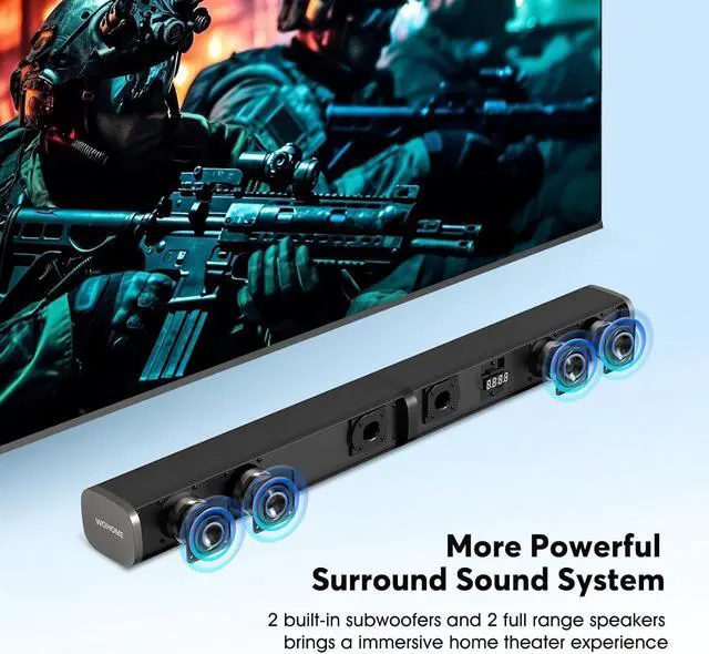 Alt view image 2 of 7 - Sound Bars for TV with Built-in Subwoofer, Colorful LED Light Bar Speakers, 2.2ch 32 Inches Detachable Soundbar, Bluetooth 5.3/ARC/Optical/AUX/USB Connection for Home, Parties
