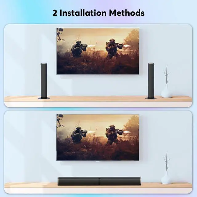 Alt view image 6 of 7 - Sound Bars for TV with Built-in Subwoofer, Colorful LED Light Bar Speakers, 2.2ch 32 Inches Detachable Soundbar, Bluetooth 5.3/ARC/Optical/AUX/USB Connection for Home, Parties