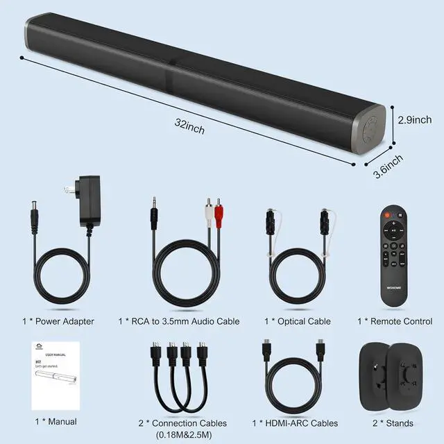 Alt view image 7 of 7 - Sound Bars for TV with Built-in Subwoofer, Colorful LED Light Bar Speakers, 2.2ch 32 Inches Detachable Soundbar, Bluetooth 5.3/ARC/Optical/AUX/USB Connection for Home, Parties