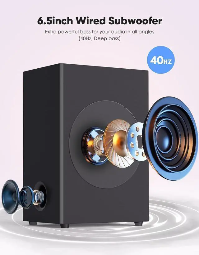 Alt view image 3 of 7 - 2 in 1 Separable Sound Bars for TV with Subwoofer, Bluetooth 5.0 Surround System for Home Theater, ARC/Optical/Aux/USB TV Speaker, Treble/Bass Adjust, 10 EQ Modes, Remote Included