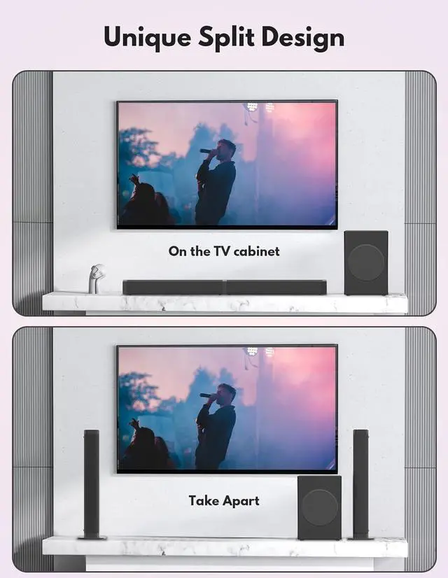 Alt view image 2 of 7 - 2 in 1 Separable Sound Bars for TV with Subwoofer, Bluetooth 5.0 Surround System for Home Theater, ARC/Optical/Aux/USB TV Speaker, Treble/Bass Adjust, 10 EQ Modes, Remote Included