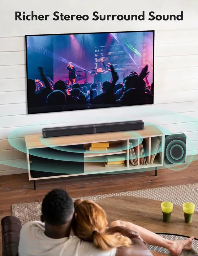 Alt view image 5 of 7 - 2 in 1 Separable Sound Bars for TV with Subwoofer, Bluetooth 5.0 Surround System for Home Theater, ARC/Optical/Aux/USB TV Speaker, Treble/Bass Adjust, 10 EQ Modes, Remote Included