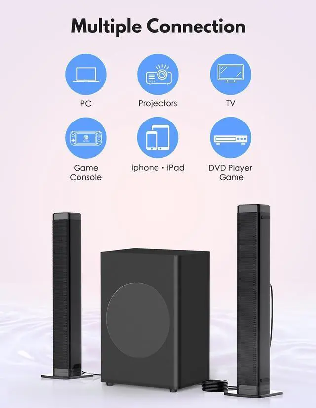 Alt view image 6 of 7 - 2 in 1 Separable Sound Bars for TV with Subwoofer, Bluetooth 5.0 Surround System for Home Theater, ARC/Optical/Aux/USB TV Speaker, Treble/Bass Adjust, 10 EQ Modes, Remote Included