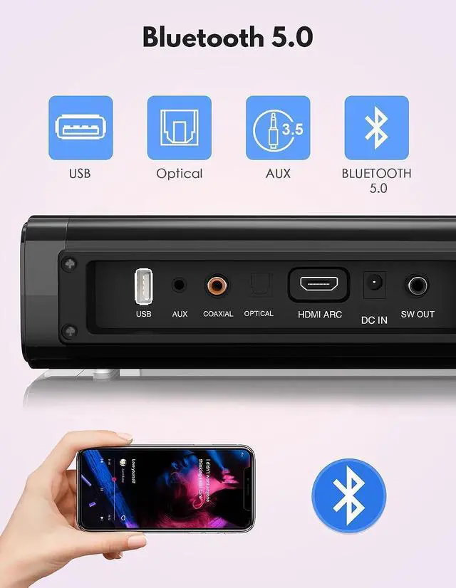 Alt view image 7 of 7 - 2 in 1 Separable Sound Bars for TV with Subwoofer, Bluetooth 5.0 Surround System for Home Theater, ARC/Optical/Aux/USB TV Speaker, Treble/Bass Adjust, 10 EQ Modes, Remote Included