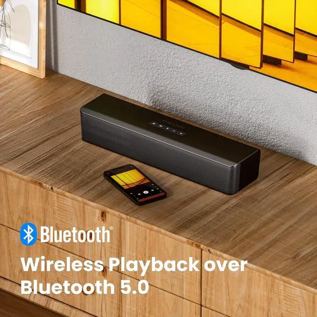 Alt view image 5 of 6 - PHEANOO 2.1 Compact Sound Bars for TV with Subwoofer, HDMI ARC/Bluetooth 5.0/Optical/AUX/RCA Connection, Remote Control, Adjustable Bass, Wall Mountable  P15, 140W, 16 inch, Black