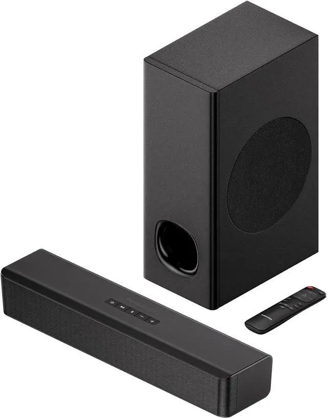 Main image of PHEANOO 2.1 Compact Sound Bars for TV with Subwoofer, HDMI ARC/Bluetooth 5.0/Optical/AUX/RCA Connection, Remote Control, Adjustable Bass, Wall Mountable  P15, 140W, 16 inch, Black