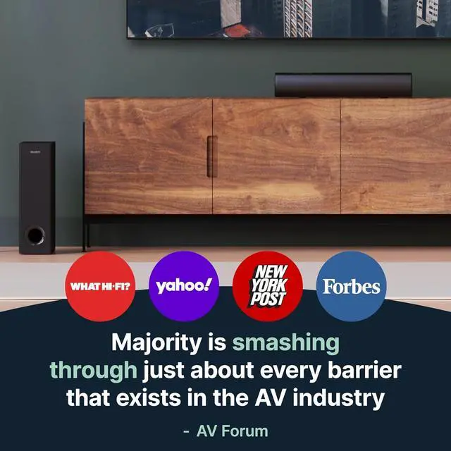 Alt view image 3 of 7 - Majority Soundbar with Subwoofer for TV, 15 inch Bluetooth Sound Bar 100 Watts, Home Audio Speaker, Small TV and PC Soundbar | AUX, RCA, Optical, USB | Gaming, Music, Movies Bowfell Plus