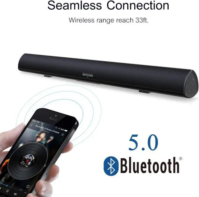 Alt view image 3 of 7 - 80Watt 34Inch Sound bar, Bestisan Soundbar Bluetooth 5.0 Wireless and Wired Home Theater Speaker (DSP, HDMI-ARC, Bass Adjustable, Optical Cable Included)