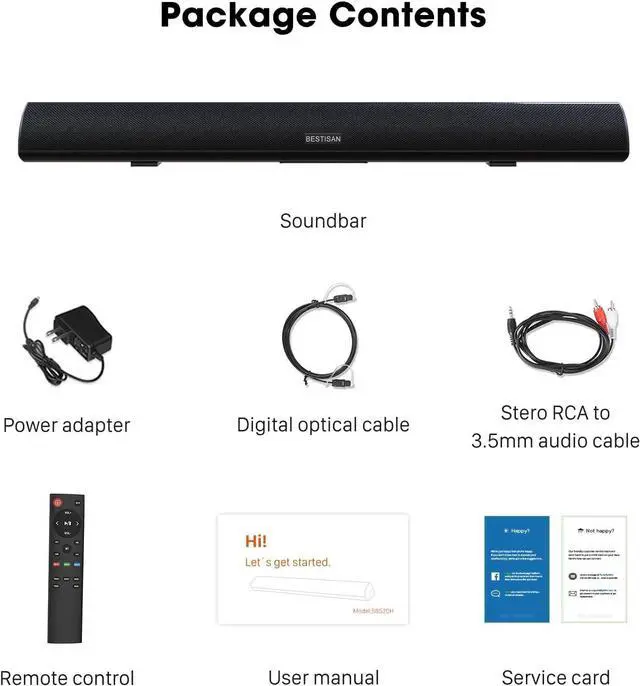 Alt view image 7 of 7 - 80Watt 34Inch Sound bar, Bestisan Soundbar Bluetooth 5.0 Wireless and Wired Home Theater Speaker (DSP, HDMI-ARC, Bass Adjustable, Optical Cable Included)