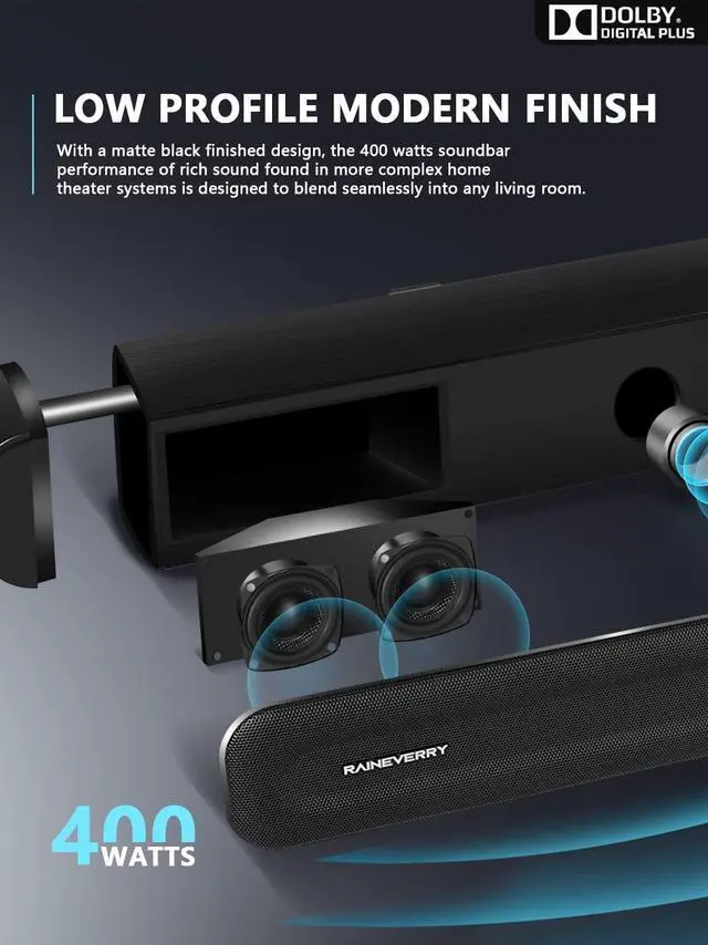 Alt view image 4 of 7 - 5.1 CH Surround Sound Bar with Dolby Audio, Sound Bars for TV, Wireless Subwoofer & Rear Speaker, Dolby Digital Plus, Bluetooth 5.3, Surround Sound System for Home Theater, 4K & HD TVs| HDMI & Optical