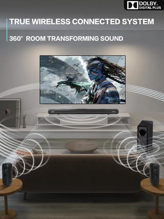 Alt view image 2 of 7 - 5.1 CH Surround Sound Bar with Dolby Audio, Sound Bars for TV, Wireless Subwoofer & Rear Speaker, Dolby Digital Plus, Bluetooth 5.3, Surround Sound System for Home Theater, 4K & HD TVs| HDMI & Optical