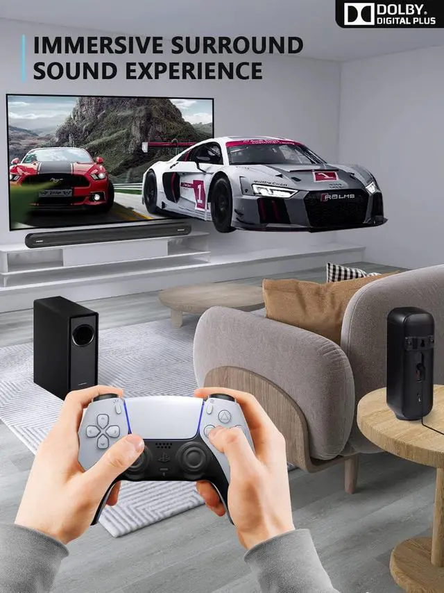 Alt view image 5 of 7 - 5.1 CH Surround Sound Bar with Dolby Audio, Sound Bars for TV, Wireless Subwoofer & Rear Speaker, Dolby Digital Plus, Bluetooth 5.3, Surround Sound System for Home Theater, 4K & HD TVs| HDMI & Optical