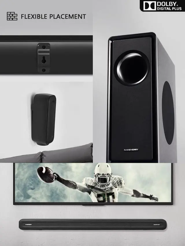 Alt view image 6 of 7 - 5.1 CH Surround Sound Bar with Dolby Audio, Sound Bars for TV, Wireless Subwoofer & Rear Speaker, Dolby Digital Plus, Bluetooth 5.3, Surround Sound System for Home Theater, 4K & HD TVs| HDMI & Optical