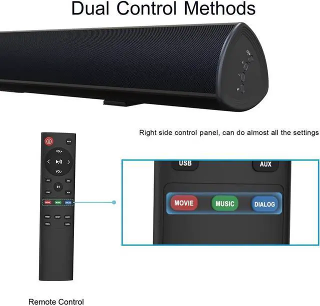 Alt view image 5 of 7 - 80Watt 34Inch Sound bar, Bestisan Soundbar Bluetooth 5.0 Wireless and Wired Home Theater Speaker (DSP, HDMI-ARC, Bass Adjustable, Optical Cable Included)