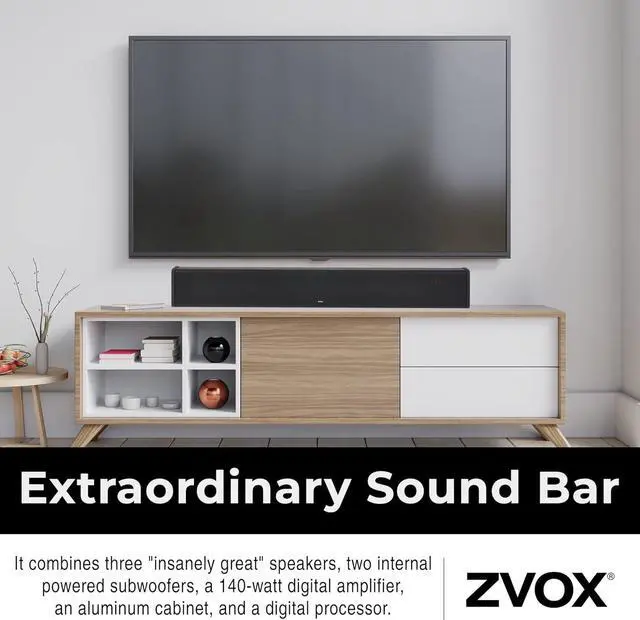 Alt view image 2 of 7 - ZVOX SB500 Soundbar for TV, Home Speaker Bar Works with 50" to 90" TVs, Soundbar with Subwoofer Built-in, 6 Modes AccuVoice Dialogue Boost, Multi-Zone Audio and Hearing Technology
