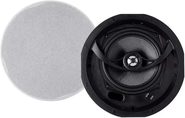 Main image of Monoprice Alpha 2-Way Ceiling Speakers - 6.5 Inch (Pair) Carbon Fiber, Paintable Magnetic Grille, Louder with Less Power,BLACK/WHITE