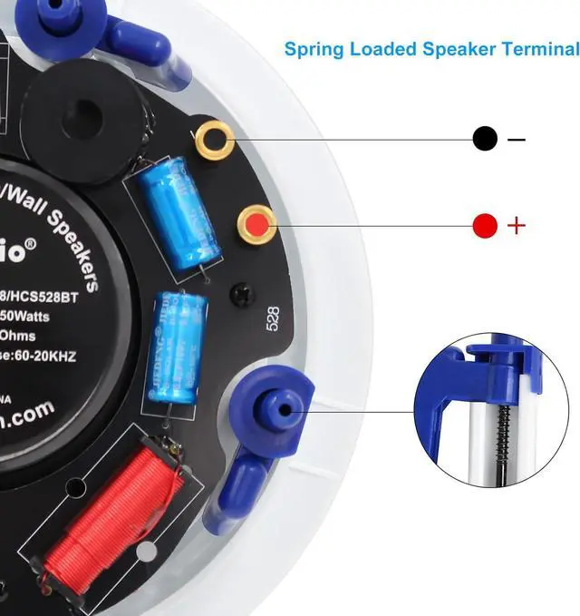 Alt view image 4 of 7 - Herdio in Ceiling Speakers 2 Way 5.25" 600 Watts Passive Wired Flush Mount for Home Theater Living Room Office Covered Porches(2Pairs, Paintable-Grille)