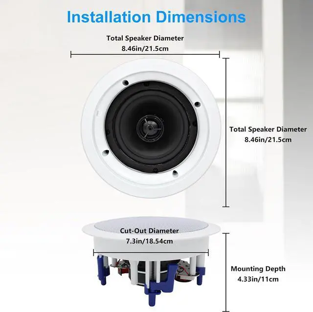 Alt view image 5 of 7 - Herdio in Ceiling Speakers 2 Way 5.25" 600 Watts Passive Wired Flush Mount for Home Theater Living Room Office Covered Porches(2Pairs, Paintable-Grille)