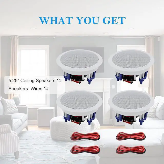 Alt view image 6 of 7 - Herdio in Ceiling Speakers 2 Way 5.25" 600 Watts Passive Wired Flush Mount for Home Theater Living Room Office Covered Porches(2Pairs, Paintable-Grille)
