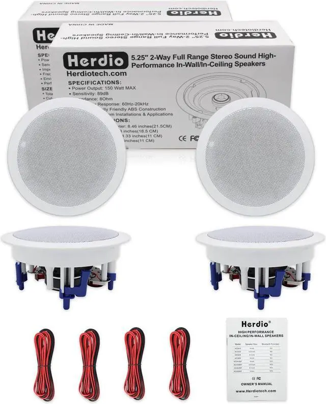 Alt view image 7 of 7 - Herdio in Ceiling Speakers 2 Way 5.25" 600 Watts Passive Wired Flush Mount for Home Theater Living Room Office Covered Porches(2Pairs, Paintable-Grille)