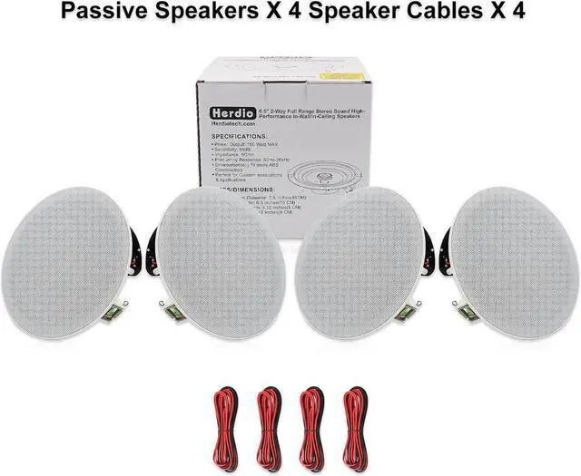 Alt view image 6 of 7 - Herdio in Ceiling Speakers, 6.5 Inch 600 Watts Flush Mount Passive Wired for Kitchen,Living Room,Office(4 Speakers)