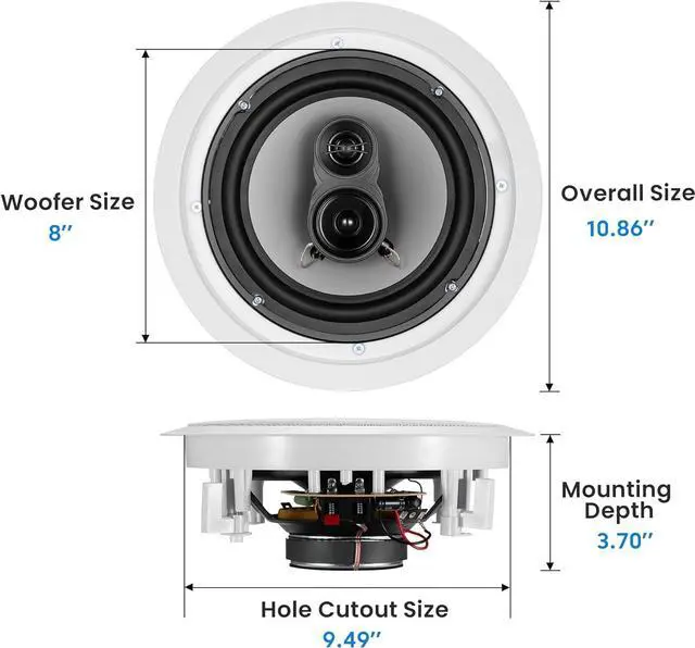 Alt view image 2 of 7 - Acoustic Audio CS-IC83 in Ceiling 8" Speaker 3 Pair Pack 3 Way Home Theater 2100 Watt