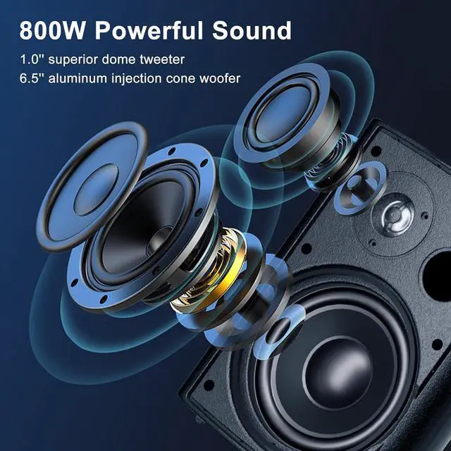 Alt view image 2 of 7 - 6.5 Inch Outdoor Speakers Wired Waterproof,Wall Mounted Passive Speakers,800Watt Powerful Bass,for Home Patio Porch Garden Covered Deck (2Pairs, Black)