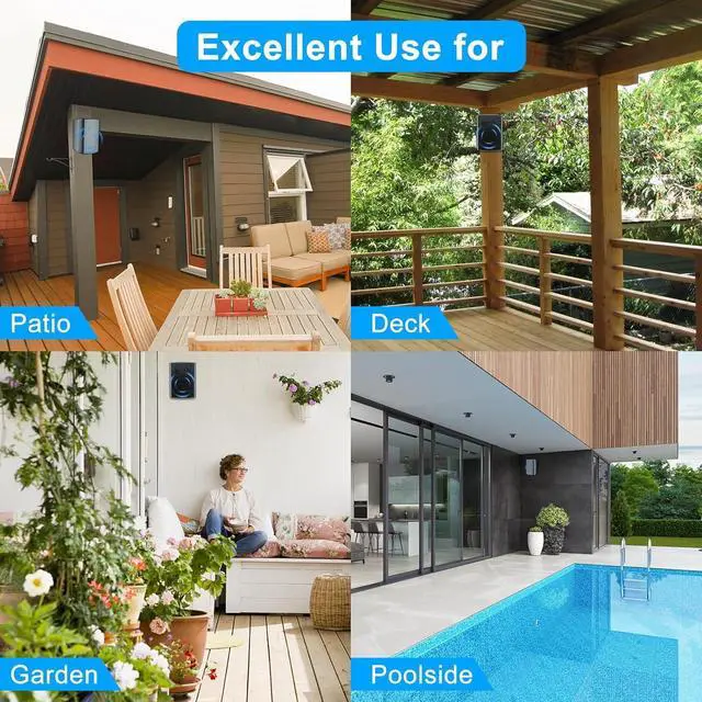 Alt view image 7 of 7 - 6.5 Inch Outdoor Speakers Wired Waterproof,Wall Mounted Passive Speakers,800Watt Powerful Bass,for Home Patio Porch Garden Covered Deck (2Pairs, Black)